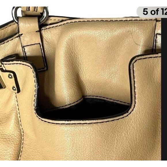 Banana Republic Grained Leather Shoulder Bag Crossbody Tote Tan 16" x 14" x 4" - Picture 5 of 9